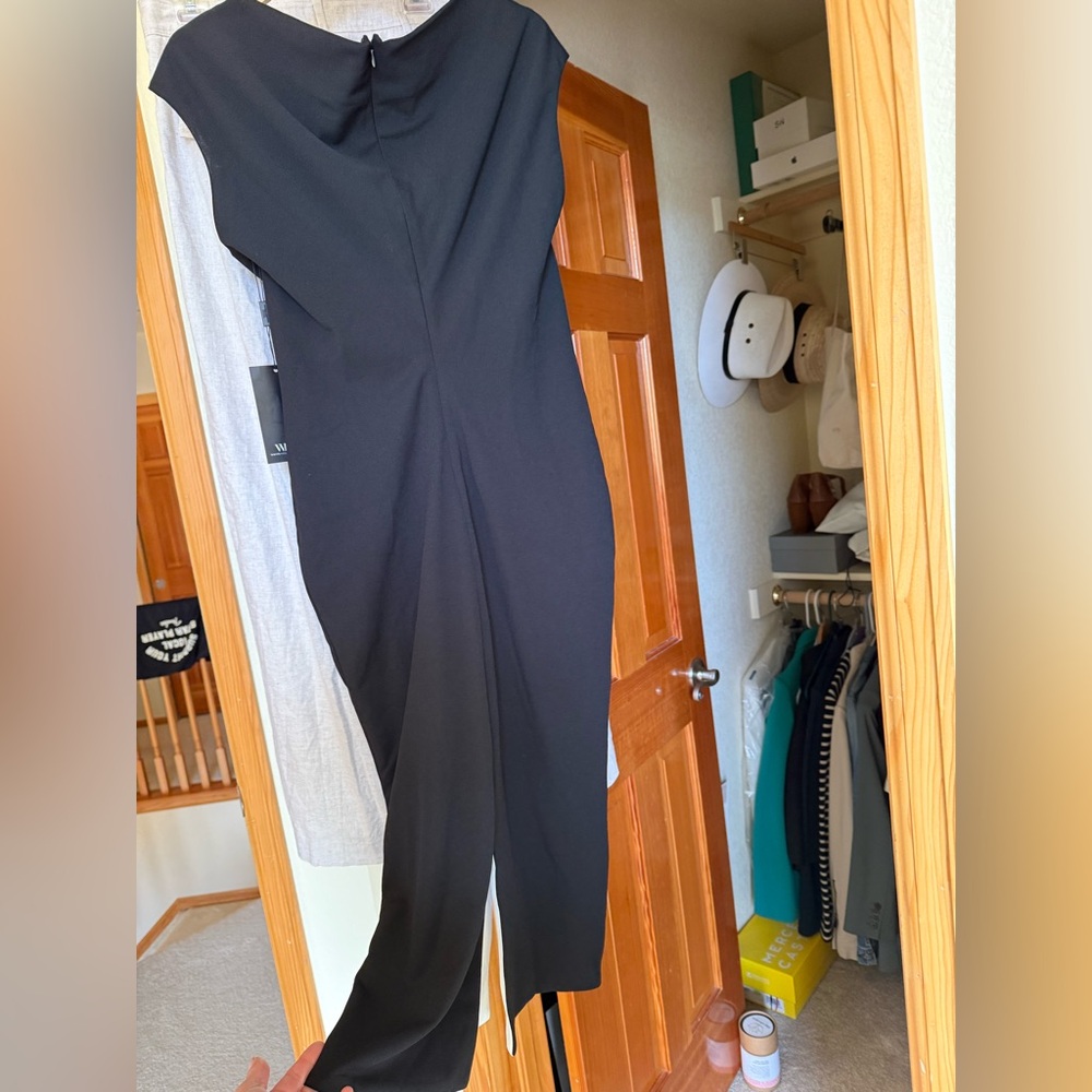 White House Black Market Black Midi Dress with Front Slit - Picture 4 of 7
